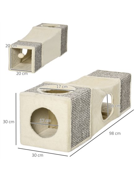 PawHut Cat Tunnel, Plush Large Play Tunnel with Two Caves and Hanging Ball, Cream White - pic 194325 | FastDaddyshop
