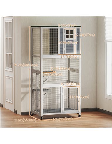 PawHut Wooden Catio Cat Outdoor Enclosure, Cat Cage with Waterproof Roof, Platforms, for Multiple Cats, White