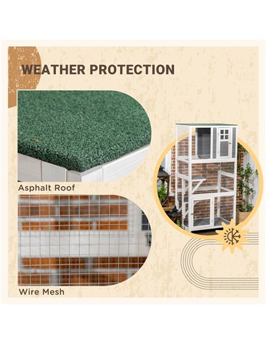PawHut Wooden Catio Cat Outdoor Enclosure, Cat Cage with Waterproof Roof, Platforms, for Multiple Cats, White