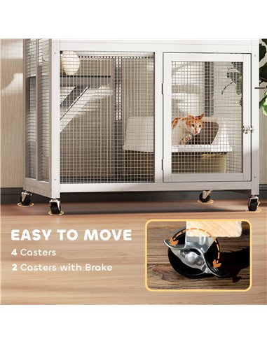 PawHut Wooden Catio Cat Outdoor Enclosure, Cat Cage with Waterproof Roof, Platforms, for Multiple Cats, White