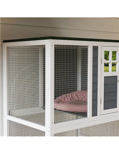 PawHut Wooden Catio Cat Outdoor Enclosure, Cat Cage with Waterproof Roof, Platforms, for Multiple Cats, White