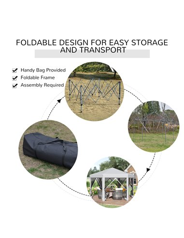 Outsunny 3.2m Pop Up Gazebo Hexagonal Canopy Tent Outdoor Sun Protection with Mesh Sidewalls, Handy Bag, Light Grey