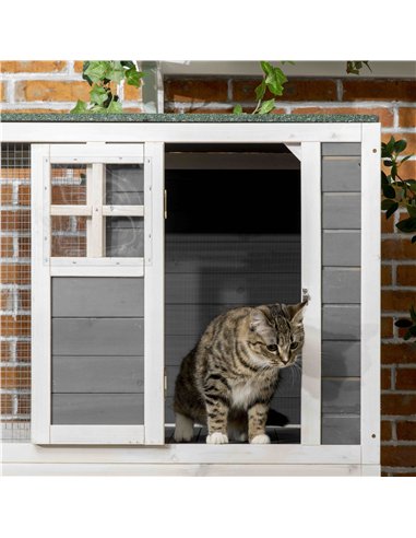 PawHut Wooden Catio Cat Outdoor Enclosure, Cat Cage with Waterproof Roof, Platforms, for Multiple Cats, White