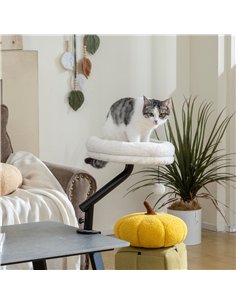 PawHut Cat Desk Bed, Cat Hammock 360° Rotatable Adjustable for Window, Table, Work, Cream White 2