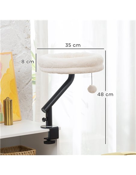 PawHut Cat Desk Bed, Cat Hammock 360° Rotatable Adjustable for Window, Table, Work, Cream White - pic 194343 | FastDaddyshop