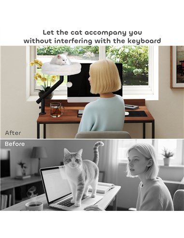 PawHut Cat Desk Bed, Cat Hammock 360° Rotatable Adjustable for Window, Table, Work, Cream White