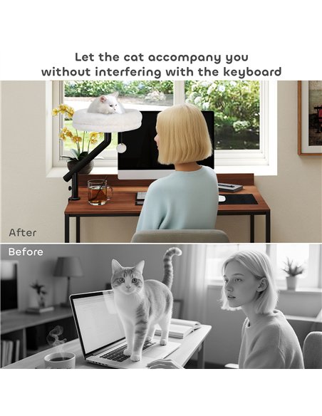 PawHut Cat Desk Bed, Cat Hammock 360° Rotatable Adjustable for Window, Table, Work, Cream White - pic 194344 | FastDaddyshop