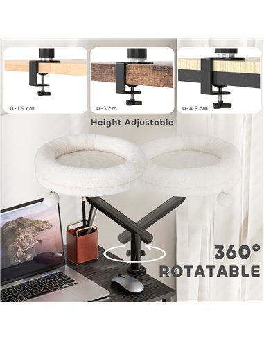 PawHut Cat Desk Bed, Cat Hammock 360° Rotatable Adjustable for Window, Table, Work, Cream White
