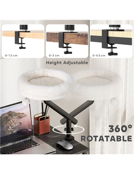 PawHut Cat Desk Bed, Cat Hammock 360° Rotatable Adjustable for Window, Table, Work, Cream White - pic 194345 | FastDaddyshop