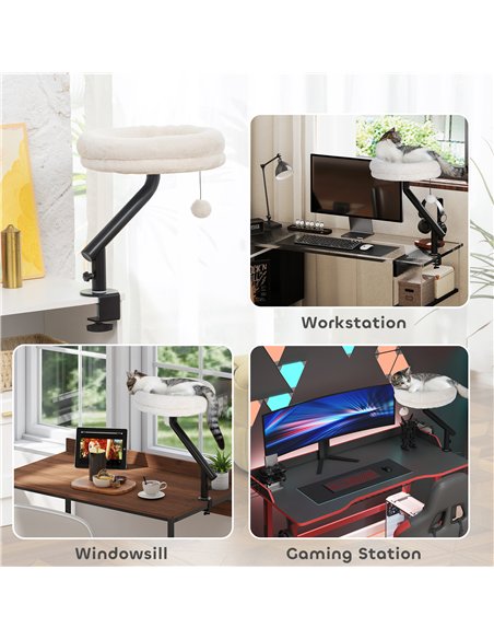 PawHut Cat Desk Bed, Cat Hammock 360° Rotatable Adjustable for Window, Table, Work, Cream White - pic 194346 | FastDaddyshop