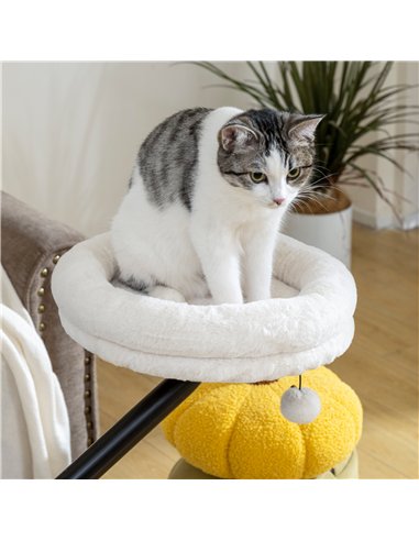 PawHut Cat Desk Bed, Cat Hammock 360° Rotatable Adjustable for Window, Table, Work, Cream White