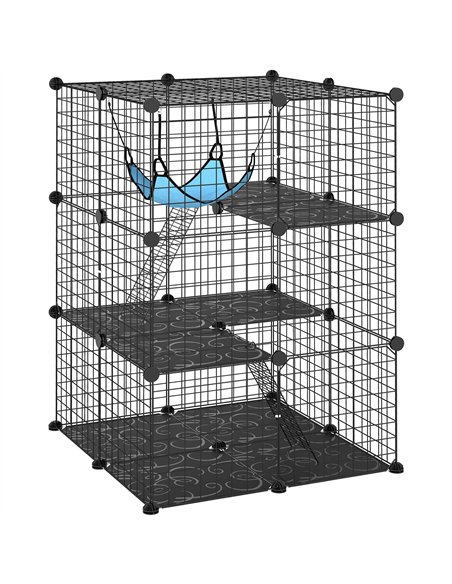 PawHut Indoor Cat Cage DIY Customizable 3-Tier Indoor Cat Enclosure with 3 Doors and Hammock 105 cm Black - pic 194350 | FastDaddyshop