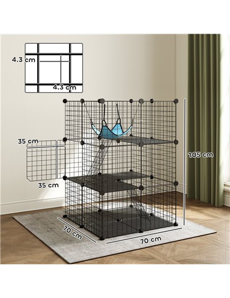 PawHut Indoor Cat Cage DIY Customizable 3-Tier Indoor Cat Enclosure with 3 Doors and Hammock 105 cm Black - pic 194352 | FastDaddyshop