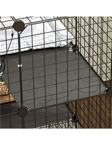 PawHut Indoor Cat Cage DIY Customizable 3-Tier Indoor Cat Enclosure with 3 Doors and Hammock 105 cm Black - pic 194357 | FastDaddyshop