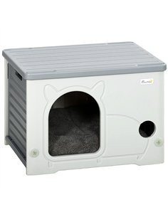 PawHut Cat House Stackable Pet Shelter with Removable Cushion for Indoor Outdoor Use Grey