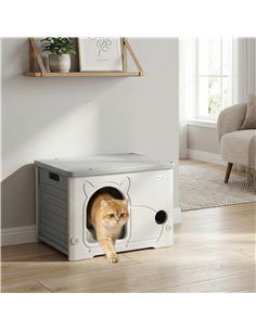 PawHut Cat House Stackable Pet Shelter with Removable Cushion for Indoor Outdoor Use Grey 2