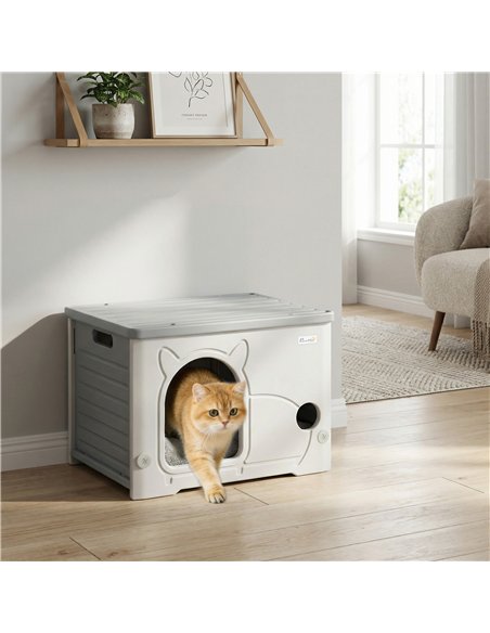 PawHut Cat House Stackable Pet Shelter with Removable Cushion for Indoor Outdoor Use Grey - pic 194360 | FastDaddyshop