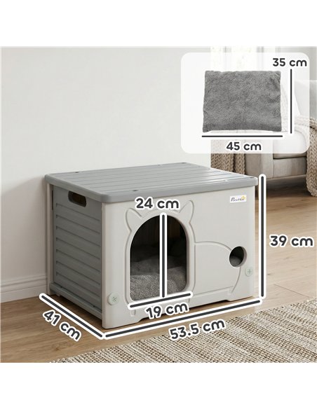 PawHut Cat House Stackable Pet Shelter with Removable Cushion for Indoor Outdoor Use Grey - pic 194361 | FastDaddyshop