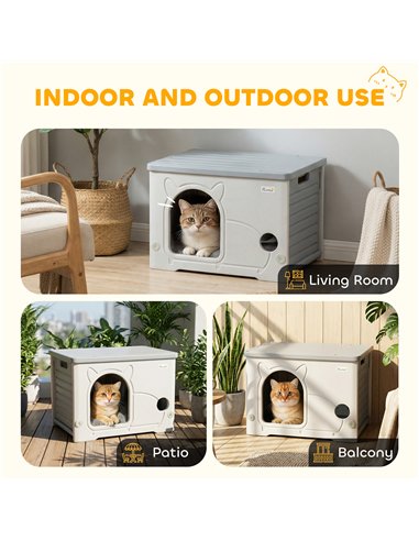 PawHut Cat House Stackable Pet Shelter with Removable Cushion for Indoor Outdoor Use Grey