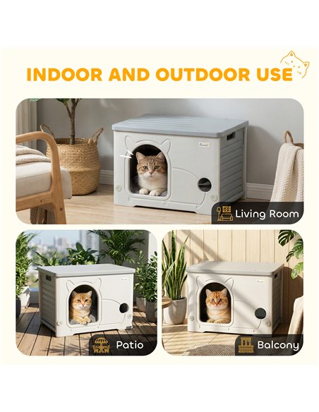 PawHut Cat House Stackable Pet Shelter with Removable Cushion for Indoor Outdoor Use Grey - pic 194362 | FastDaddyshop