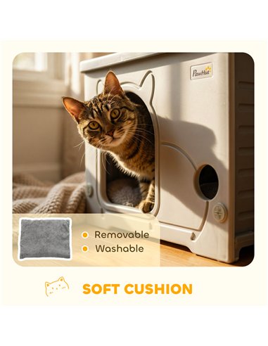 PawHut Cat House Stackable Pet Shelter with Removable Cushion for Indoor Outdoor Use Grey