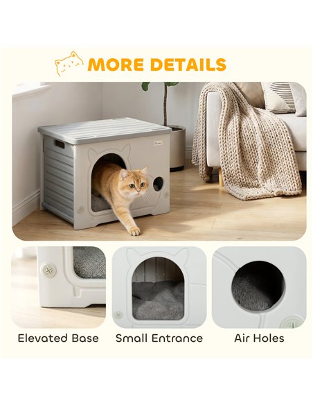 PawHut Cat House Stackable Pet Shelter with Removable Cushion for Indoor Outdoor Use Grey - pic 194365 | FastDaddyshop