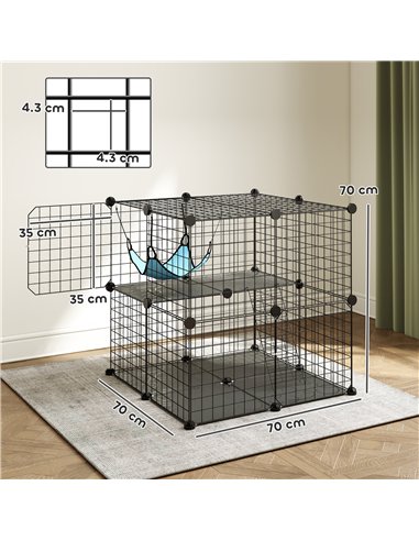 PawHut Indoor Cat Cage DIY Customizable 2-Tier Indoor Cat Enclosure with 2 Doors and Hammock 70 cm Black
