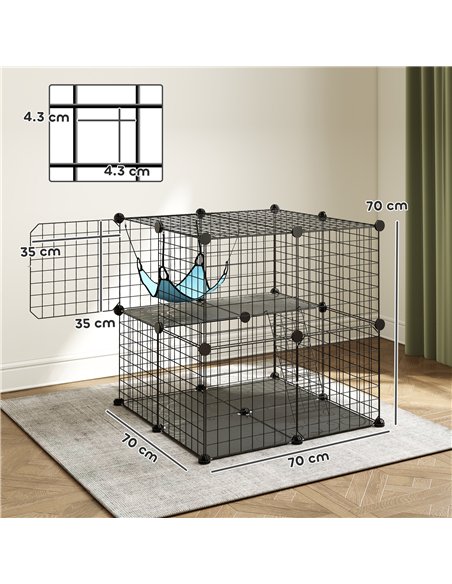 PawHut Indoor Cat Cage DIY Customizable 2-Tier Indoor Cat Enclosure with 2 Doors and Hammock 70 cm Black - pic 194370 | FastDaddyshop