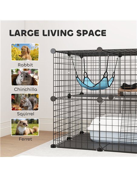 PawHut Indoor Cat Cage DIY Customizable 2-Tier Indoor Cat Enclosure with 2 Doors and Hammock 70 cm Black - pic 194374 | FastDaddyshop
