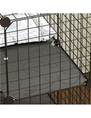 PawHut Indoor Cat Cage DIY Customizable 2-Tier Indoor Cat Enclosure with 2 Doors and Hammock 70 cm Black