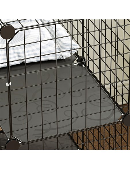 PawHut Indoor Cat Cage DIY Customizable 2-Tier Indoor Cat Enclosure with 2 Doors and Hammock 70 cm Black - pic 194375 | FastDaddyshop