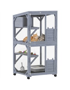 PawHut Movable Outdoor Catio with Resting Box, 3 Jumping Platforms, Waterproof Asphalt Roof for Outdoor Indoor