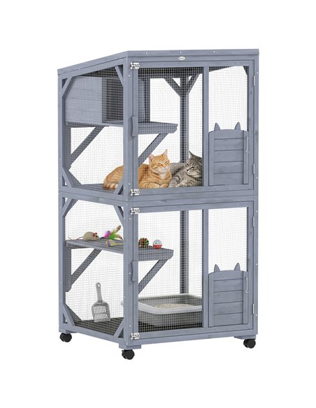 PawHut Movable Outdoor Catio with Resting Box, 3 Jumping Platforms, Waterproof Asphalt Roof for Outdoor Indoor - pic 194377 | FastDaddyshop