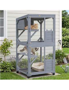 PawHut Movable Outdoor Catio with Resting Box, 3 Jumping Platforms, Waterproof Asphalt Roof for Outdoor Indoor 2