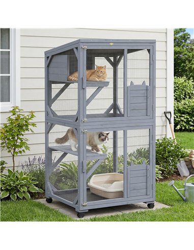 PawHut Movable Outdoor Catio with Resting Box, 3 Jumping Platforms, Waterproof Asphalt Roof for Outdoor Indoor