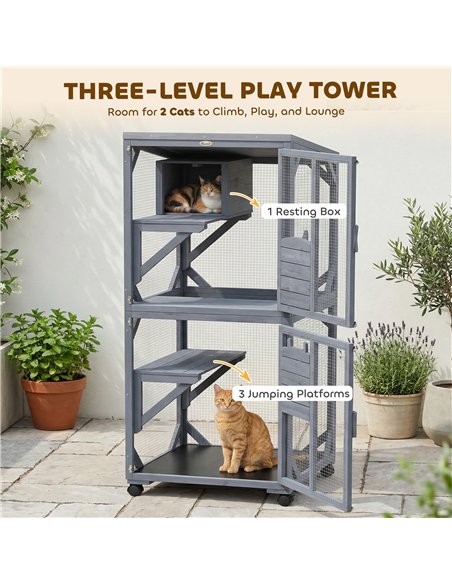 PawHut Movable Outdoor Catio with Resting Box, 3 Jumping Platforms, Waterproof Asphalt Roof for Outdoor Indoor - pic 194380 | FastDaddyshop