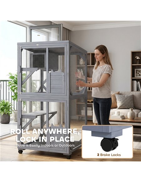PawHut Movable Outdoor Catio with Resting Box, 3 Jumping Platforms, Waterproof Asphalt Roof for Outdoor Indoor - pic 194381 | FastDaddyshop