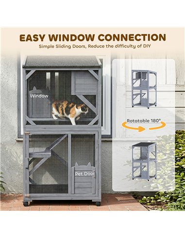 PawHut Movable Outdoor Catio with Resting Box, 3 Jumping Platforms, Waterproof Asphalt Roof for Outdoor Indoor