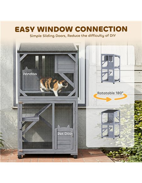 PawHut Movable Outdoor Catio with Resting Box, 3 Jumping Platforms, Waterproof Asphalt Roof for Outdoor Indoor - pic 194382 | FastDaddyshop
