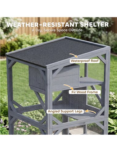 PawHut Movable Outdoor Catio with Resting Box, 3 Jumping Platforms, Waterproof Asphalt Roof for Outdoor Indoor