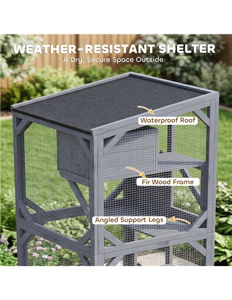 PawHut Movable Outdoor Catio with Resting Box, 3 Jumping Platforms, Waterproof Asphalt Roof for Outdoor Indoor - pic 194383 | FastDaddyshop