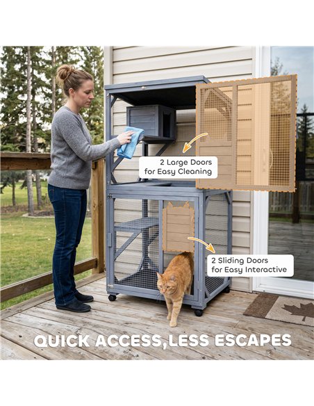PawHut Movable Outdoor Catio with Resting Box, 3 Jumping Platforms, Waterproof Asphalt Roof for Outdoor Indoor - pic 194384 | FastDaddyshop