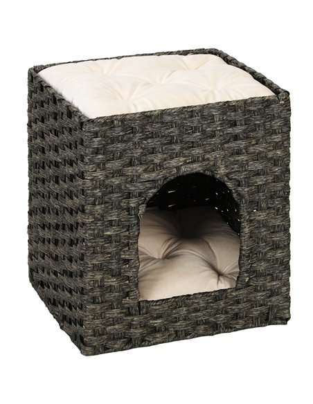 PawHut 2-Tier Wicker Cat House, Handwoven Rattan Cat Bed with Washable Cushions, Indoor Kitten Condo Hideaway - pic 194386 | FastDaddyshop