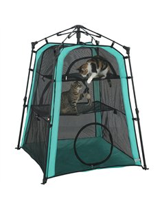 PawHut Cat Tent, 3-Tier Portable Pet Tent for Indoor Outdoor, Cat House with Multi-Door, Carry Bag, Breathable Mesh