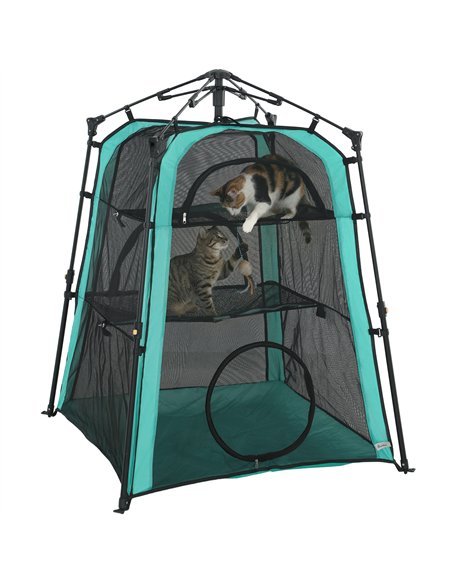 PawHut Cat Tent, 3-Tier Portable Pet Tent for Indoor Outdoor, Cat House with Multi-Door, Carry Bag, Breathable Mesh - pic 194395 | FastDaddyshop