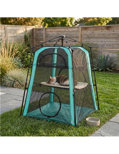 PawHut Cat Tent, 3-Tier Portable Pet Tent for Indoor Outdoor, Cat House with Multi-Door, Carry Bag, Breathable Mesh
