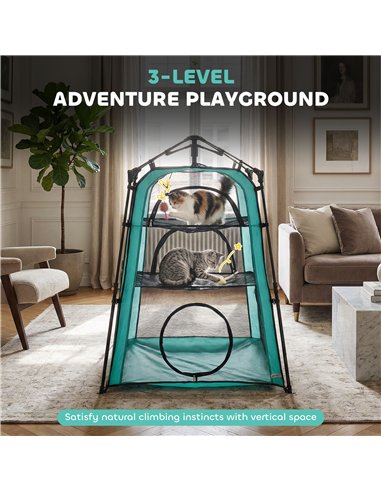 PawHut Cat Tent, 3-Tier Portable Pet Tent for Indoor Outdoor, Cat House with Multi-Door, Carry Bag, Breathable Mesh