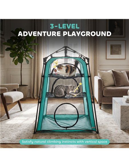 PawHut Cat Tent, 3-Tier Portable Pet Tent for Indoor Outdoor, Cat House with Multi-Door, Carry Bag, Breathable Mesh - pic 194398 | FastDaddyshop