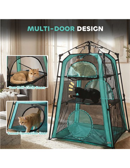 PawHut Cat Tent, 3-Tier Portable Pet Tent for Indoor Outdoor, Cat House with Multi-Door, Carry Bag, Breathable Mesh - pic 194399 | FastDaddyshop