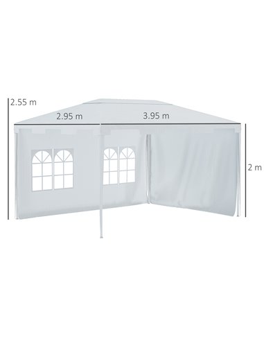 Outsunny 3x4m Garden Gazebo Tent with 2 Sidewalls, White
